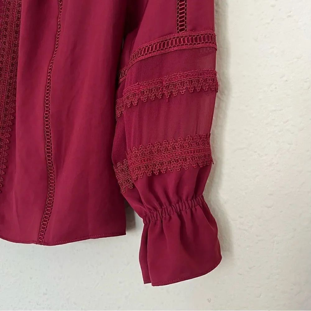 Ramy Brook Thea Off the Shoulder Long Sleeve Chiffon Blouse Top in Burgundy XS - Picture 5 of 8